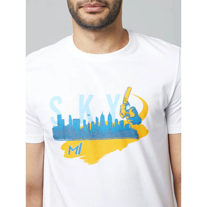 Mumbai Indians - White Printed Graphic Cotton T-shirt