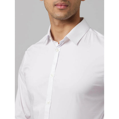 White Solid Cotton-Poly-Blend Shirt