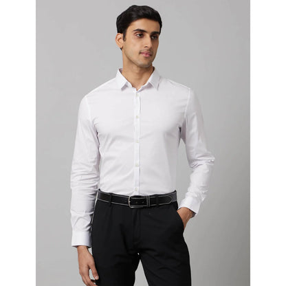 White Solid Cotton-Poly-Blend Shirt