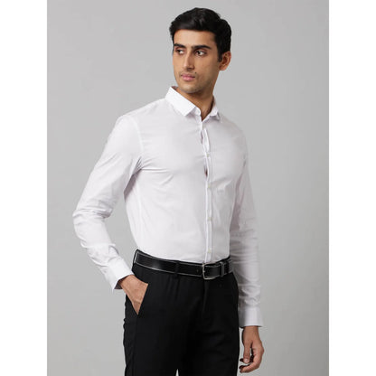 White Solid Cotton-Poly-Blend Shirt