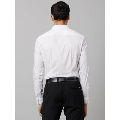 White Solid Cotton-Poly-Blend Shirt