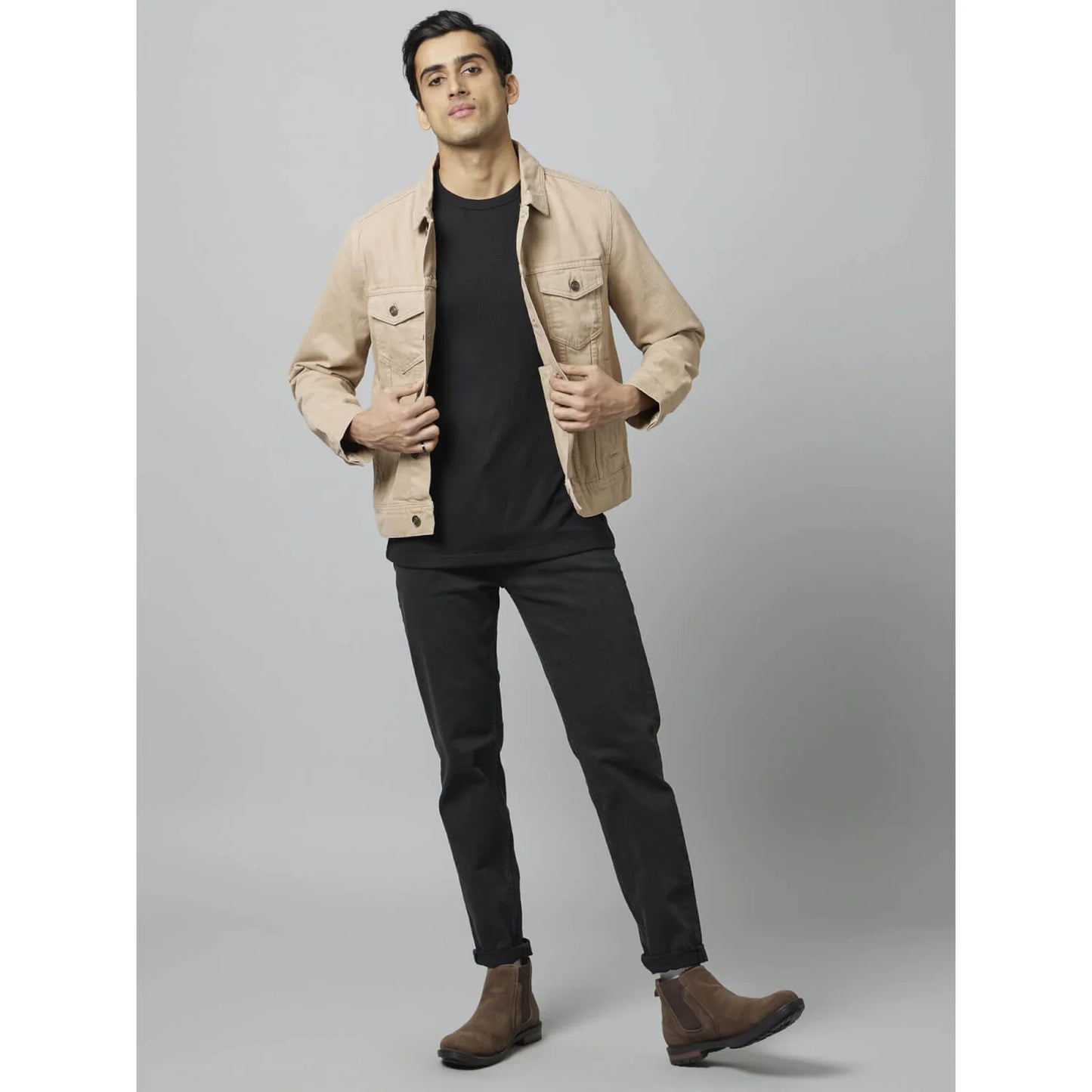 Khaki Solid Cotton Jacket