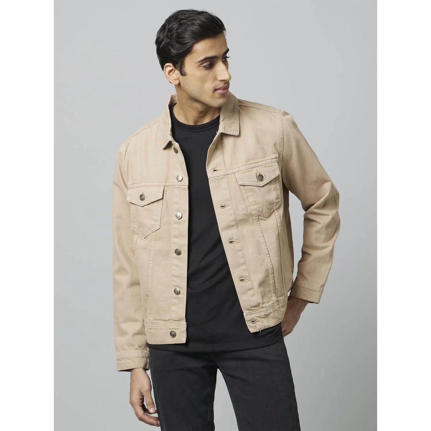 Khaki Solid Cotton Jacket