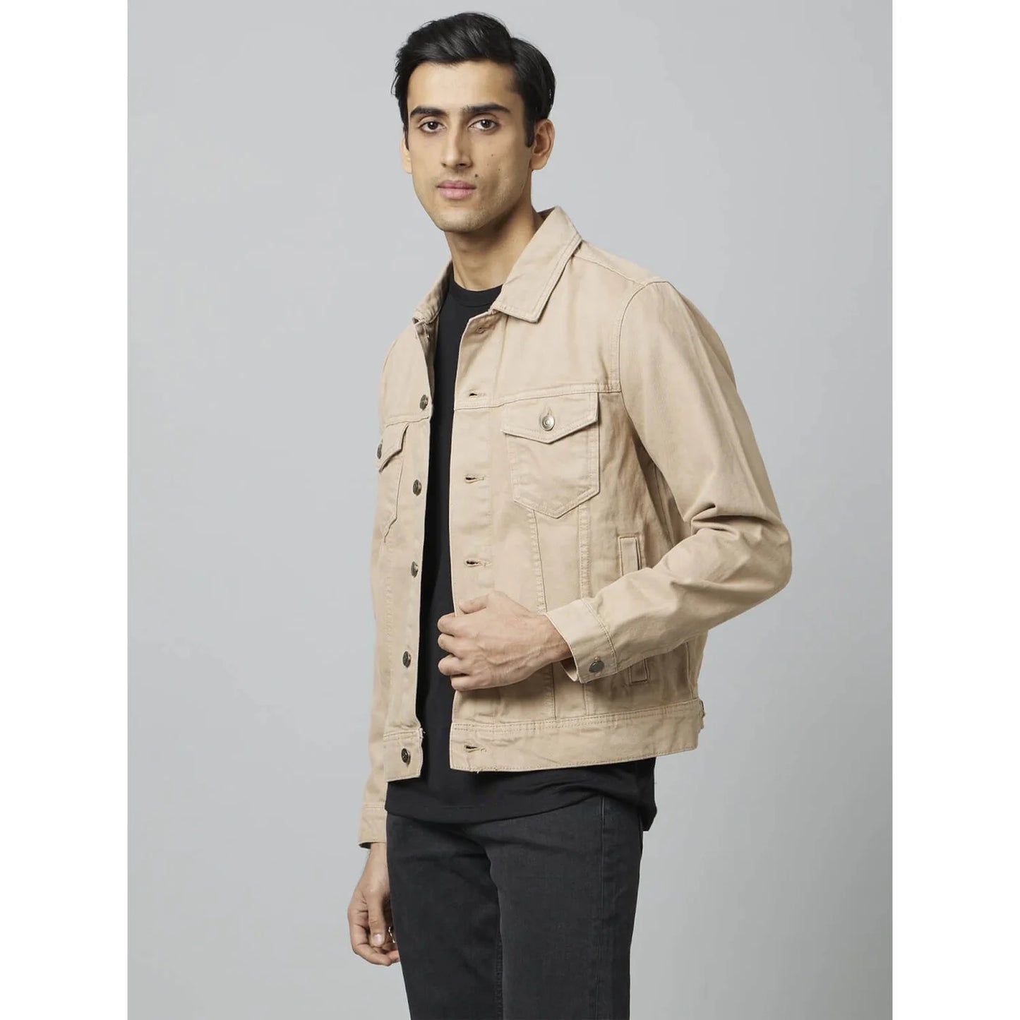 Khaki Solid Cotton Jacket