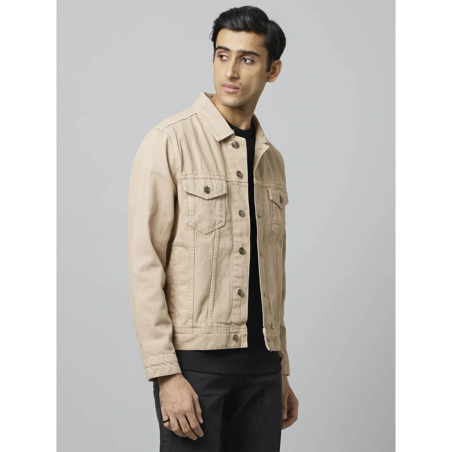 Khaki Solid Cotton Jacket