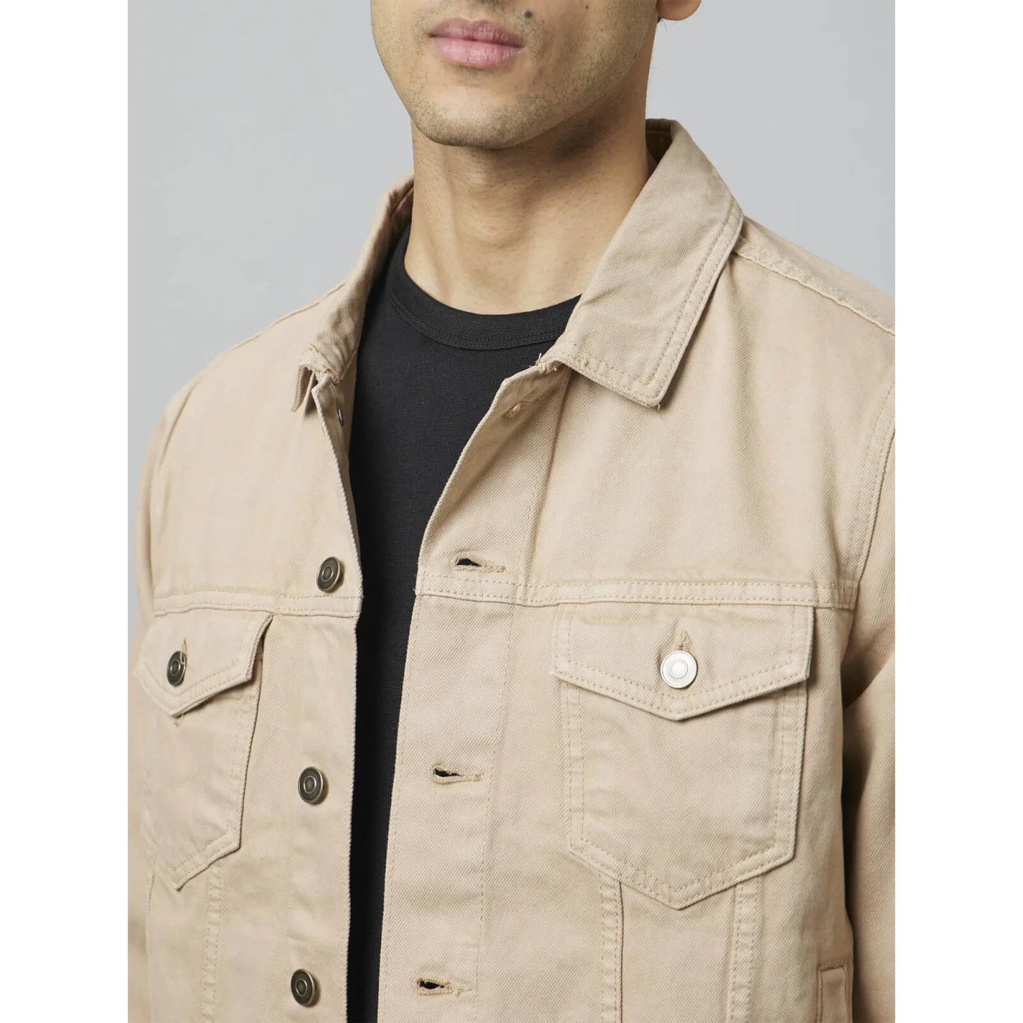 Khaki Solid Cotton Jacket