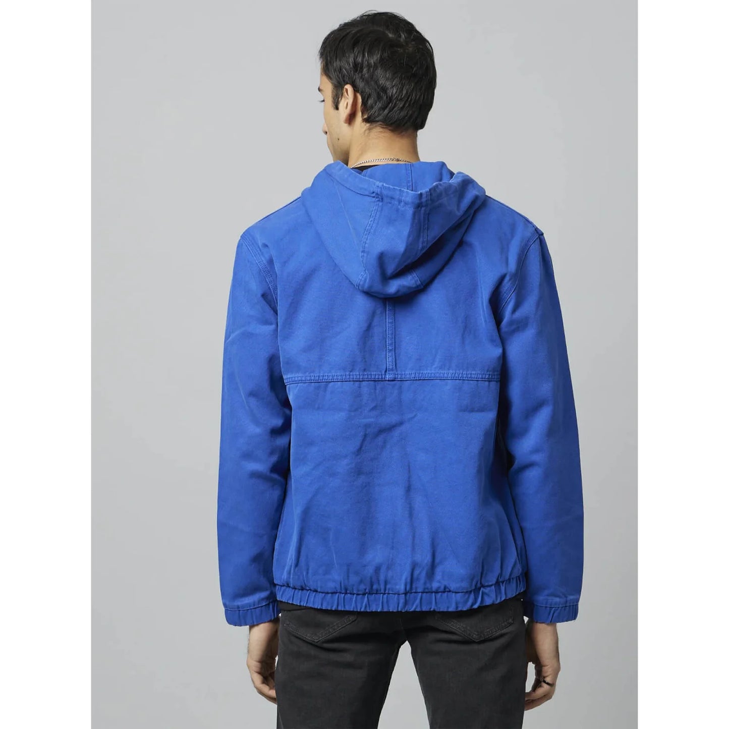 Blue Solid Cotton Jacket