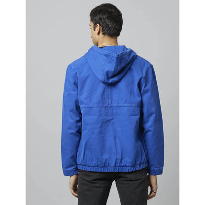 Blue Solid Cotton Jacket