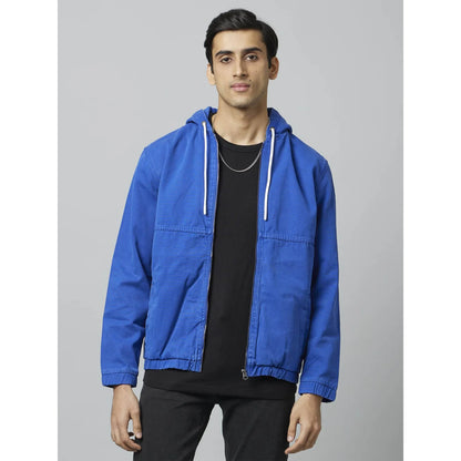 Blue Solid Cotton Jacket