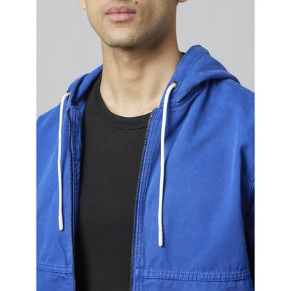 Blue Solid Cotton Jacket