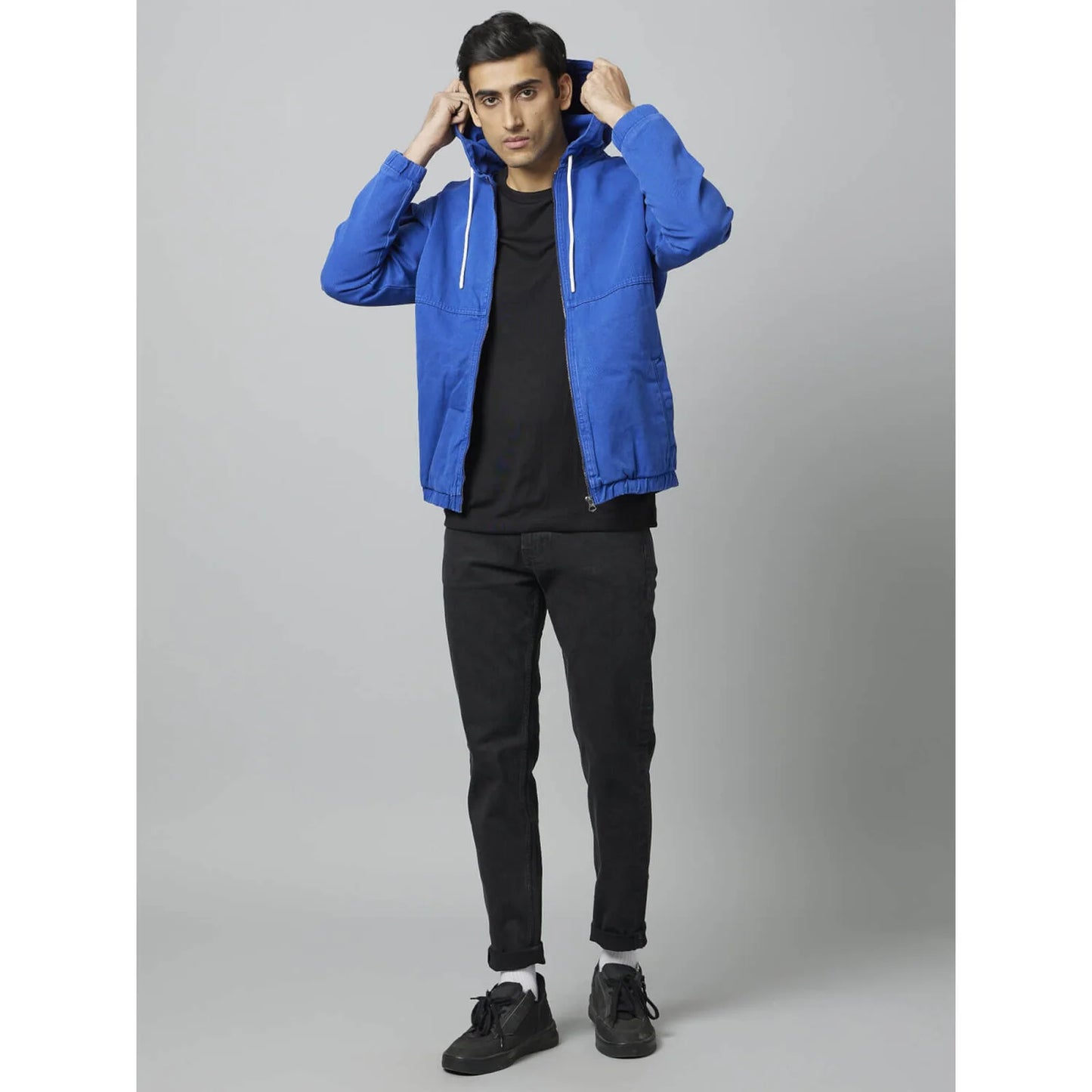 Blue Solid Cotton Jacket