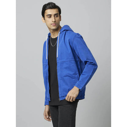 Blue Solid Cotton Jacket