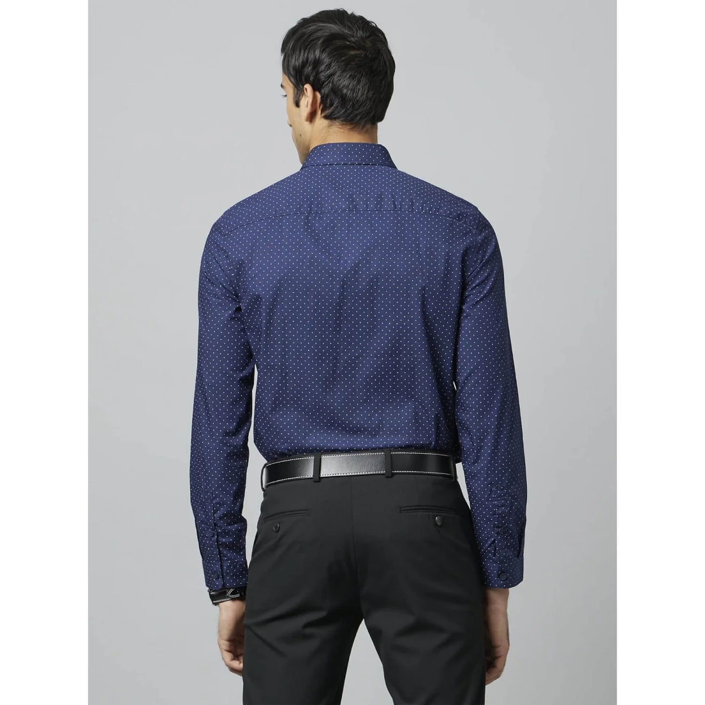 Navy Blue Pin-Dot Cotton Shirt