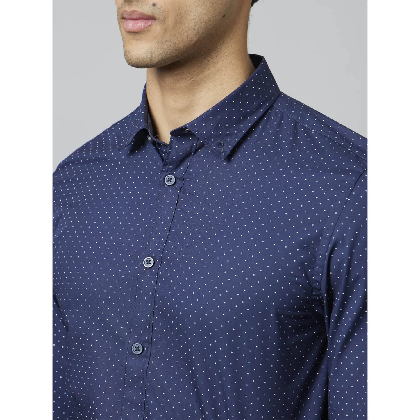 Navy Blue Pin-Dot Cotton Shirt