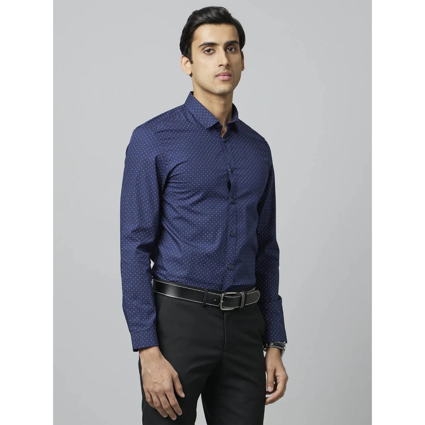 Navy Blue Pin-Dot Cotton Shirt