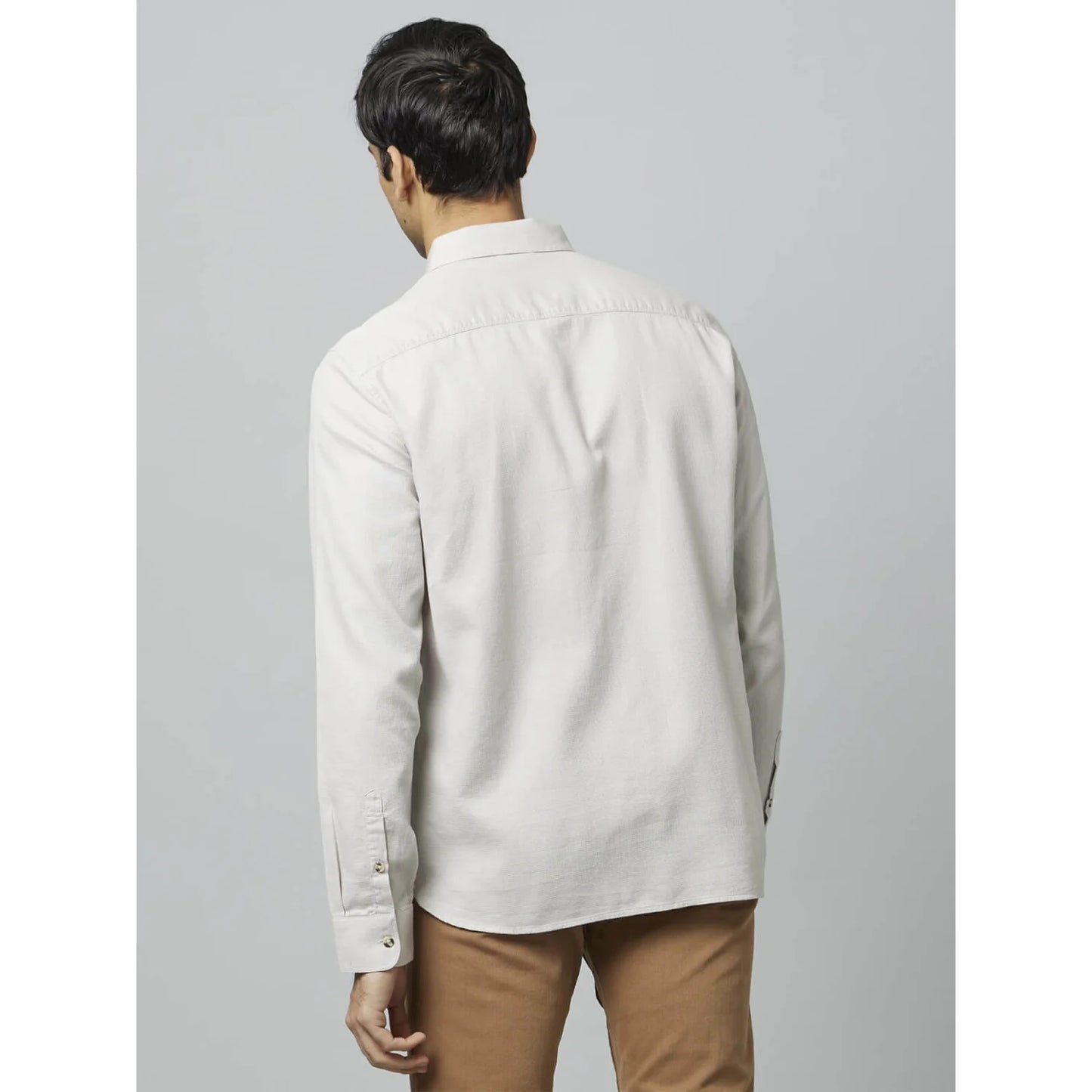 Beige Solid Cotton Shirt