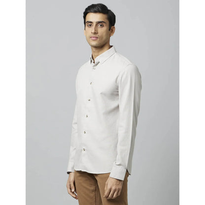 Beige Solid Cotton Shirt