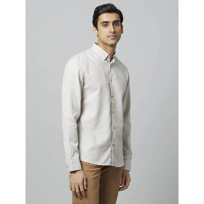 Beige Solid Cotton Shirt