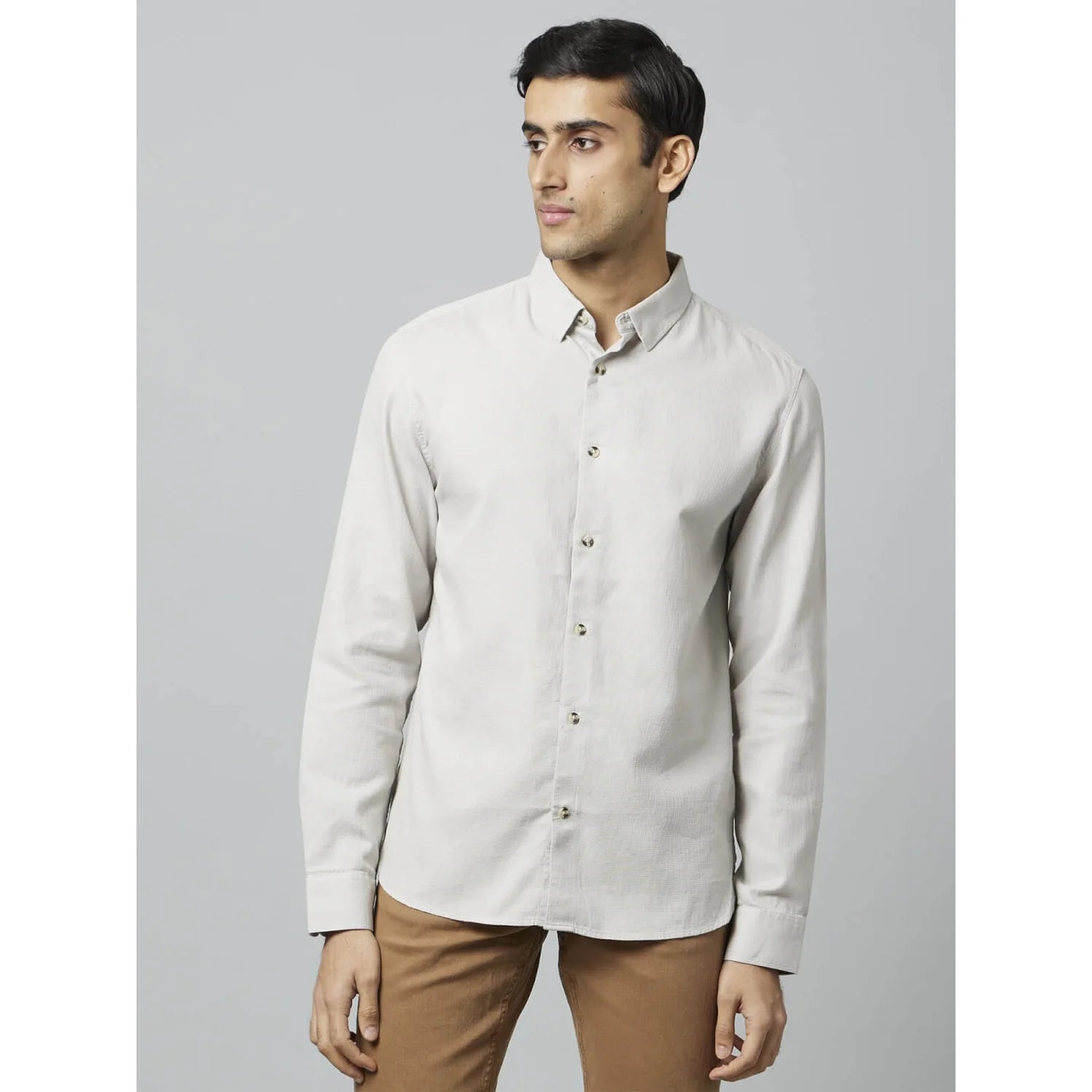 Beige Solid Cotton Shirt