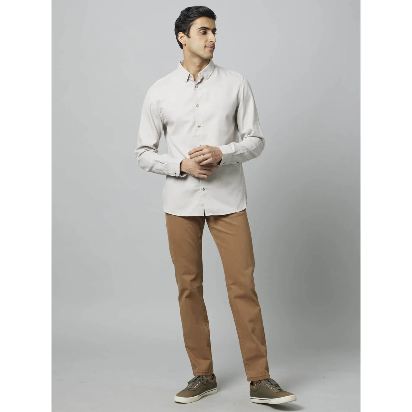 Beige Solid Cotton Shirt