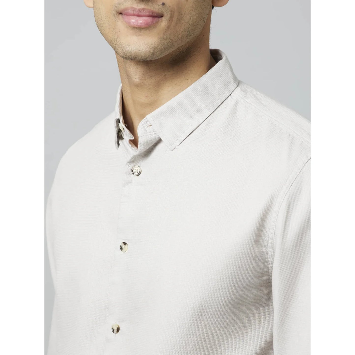 Beige Solid Cotton Shirt