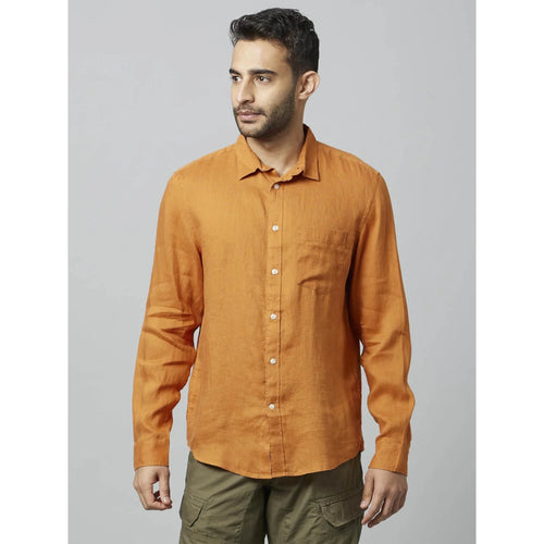Celio* Solid Regular Fit Linen Orange Shirt1