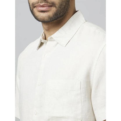 Off White Solid Linen Shirt