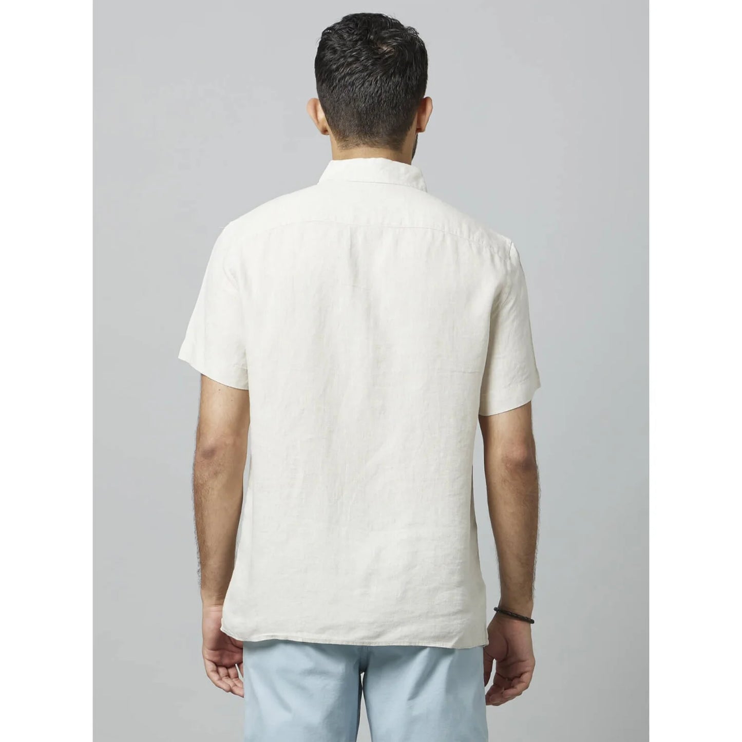 Off White Solid Linen Shirt