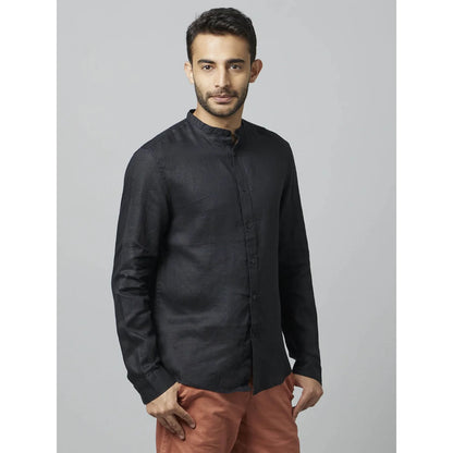 Black Solid Linen Shirt