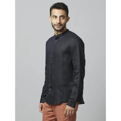 Black Solid Linen Shirt