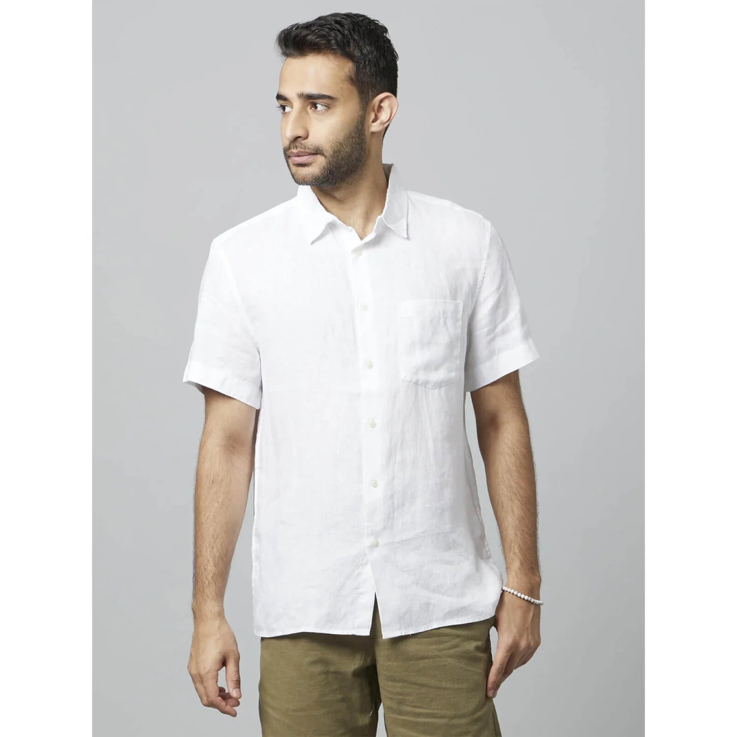 White Solid Linen Shirt