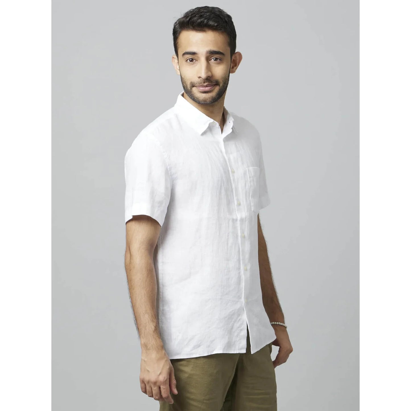 White Solid Linen Shirt