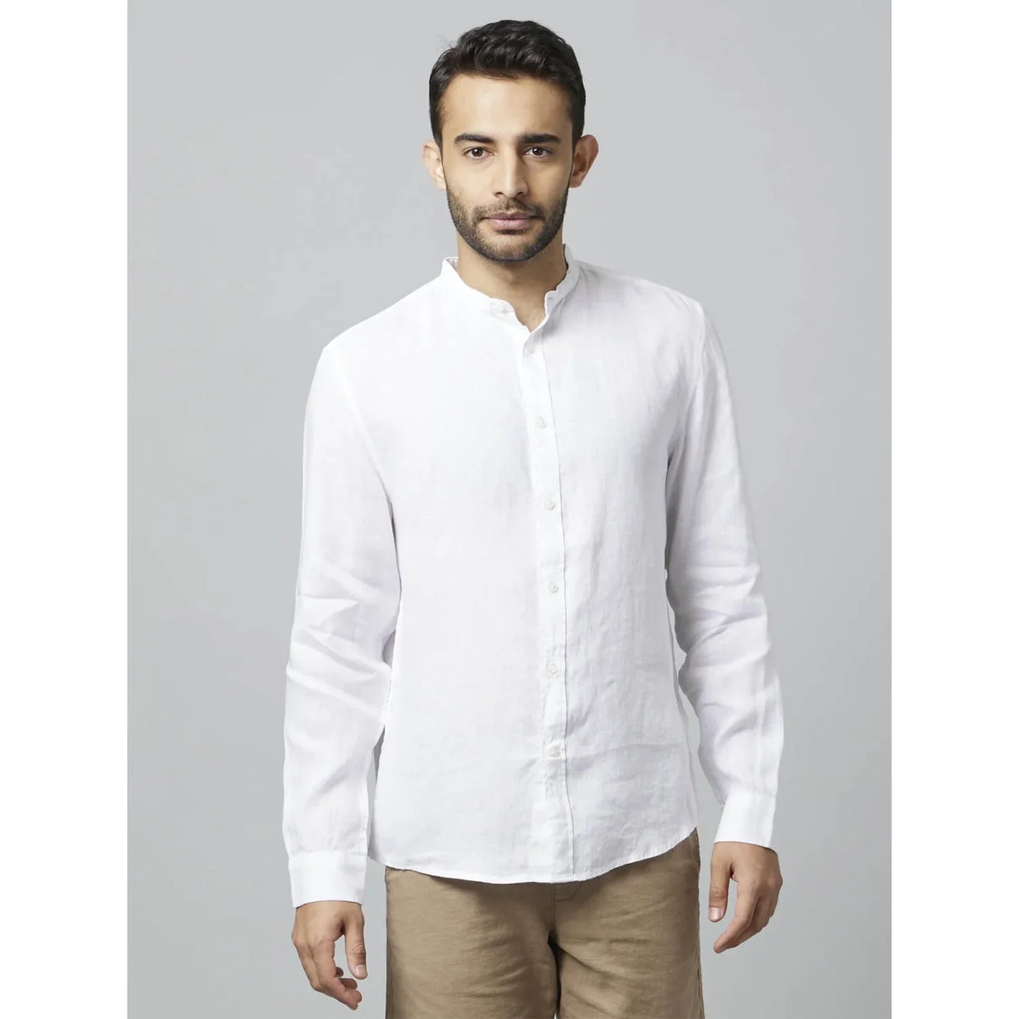 White Solid Linen Shirt