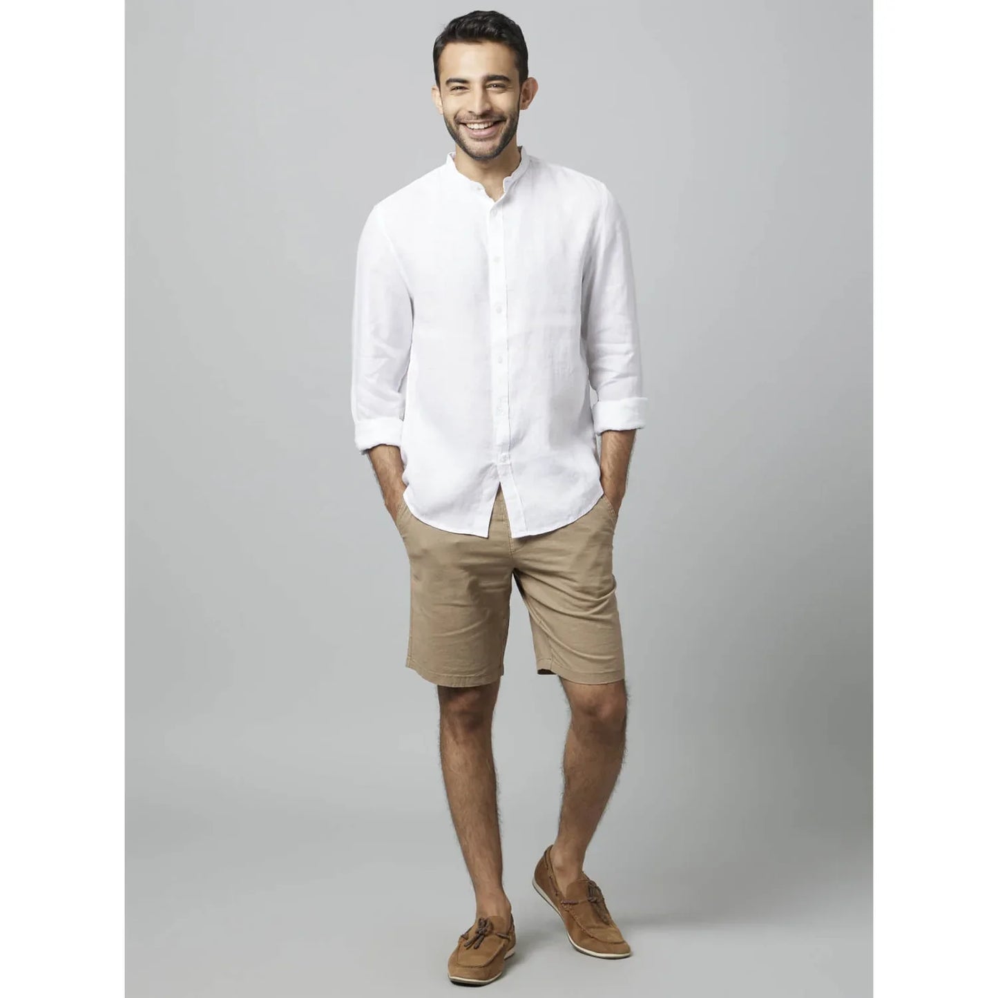 White Solid Linen Shirt