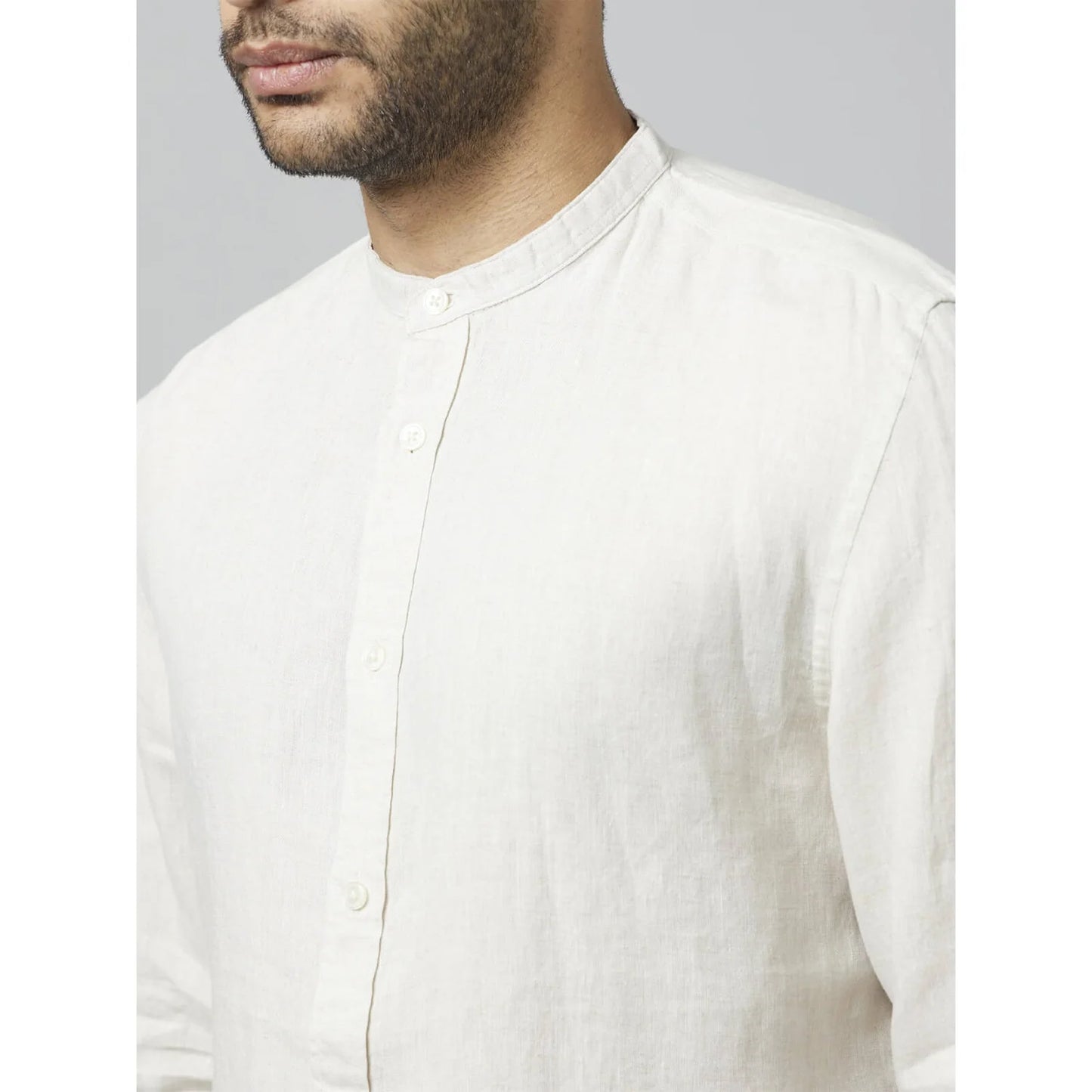 Off White Solid Linen Shirt