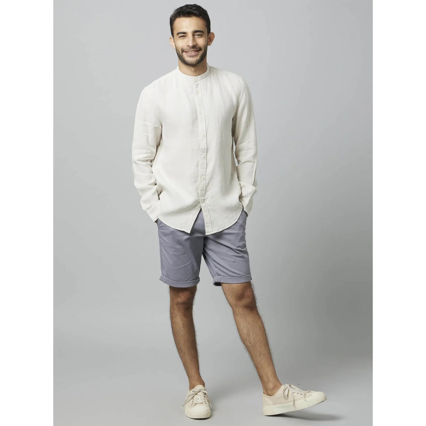 Celio* Solid Regular Fit Linen Off White Shirt