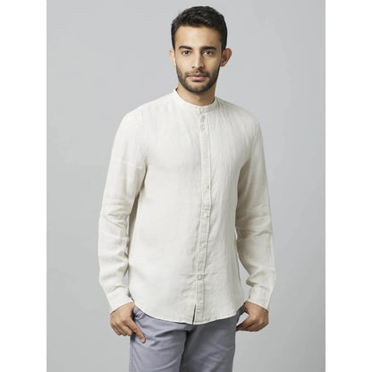 Celio* Solid Regular Fit Linen Off White Shirt