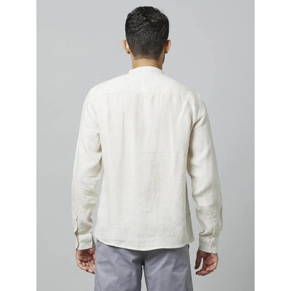 Celio* Solid Regular Fit Linen Off White Shirt