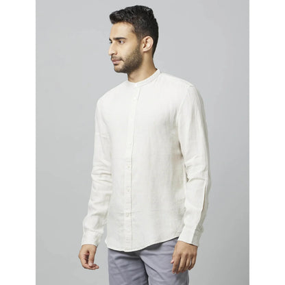 Celio* Solid Regular Fit Linen Off White Shirt