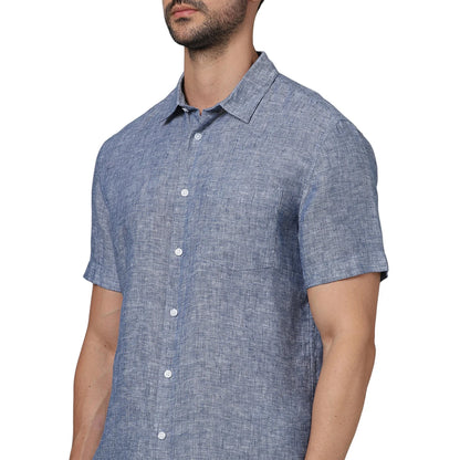 Blue Solid Linen Shirt