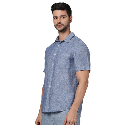 Blue Solid Linen Shirt