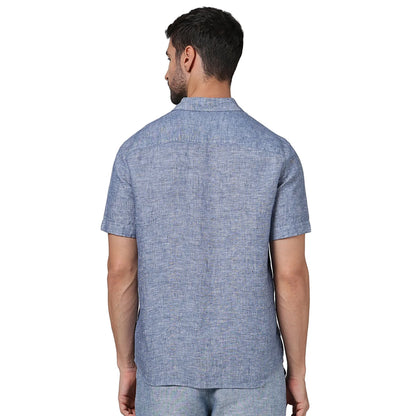 Blue Solid Linen Shirt