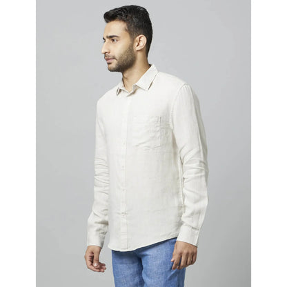 Off White Solid Linen Shirt