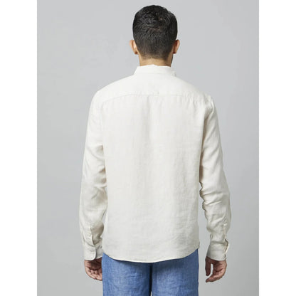 Off White Solid Linen Shirt