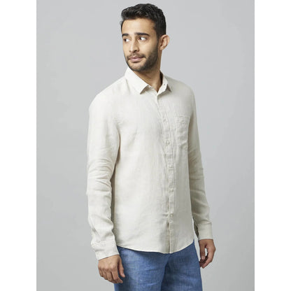 Off White Solid Linen Shirt