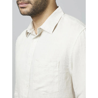 Off White Solid Linen Shirt