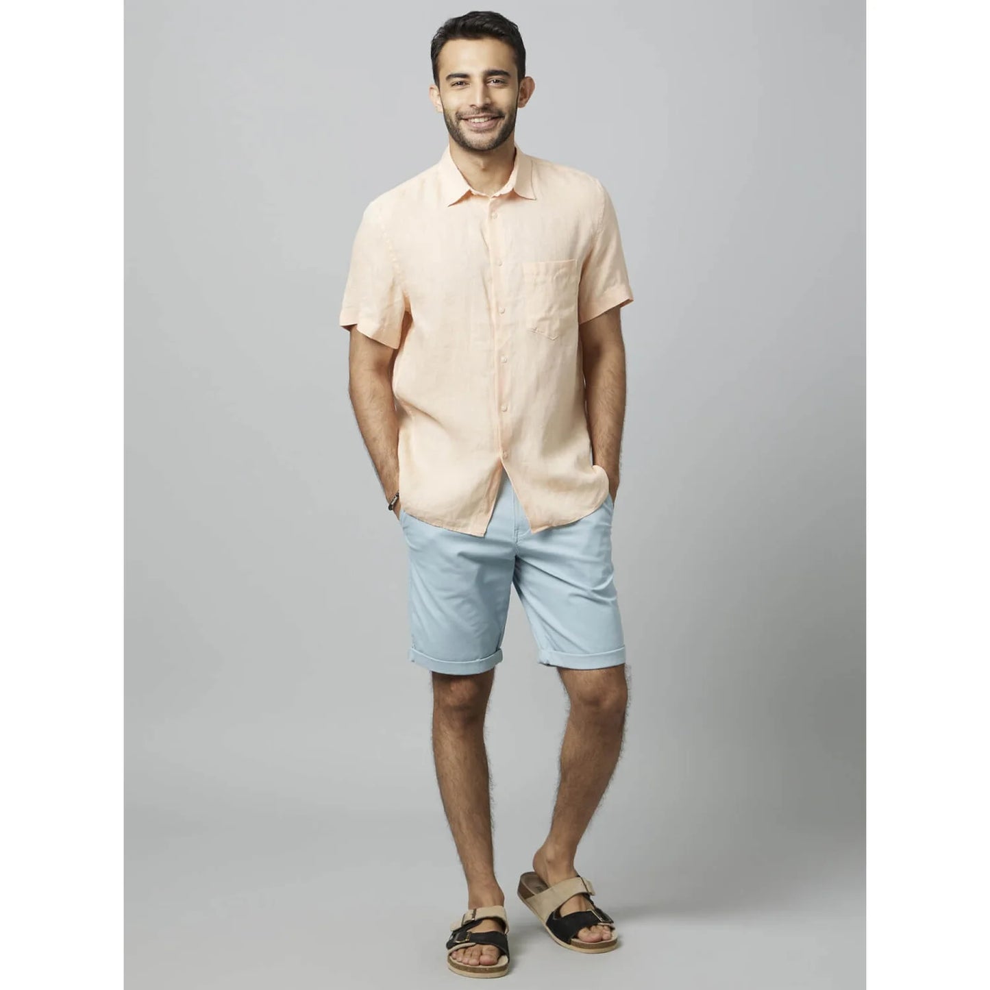 Peach Solid Linen Shirt