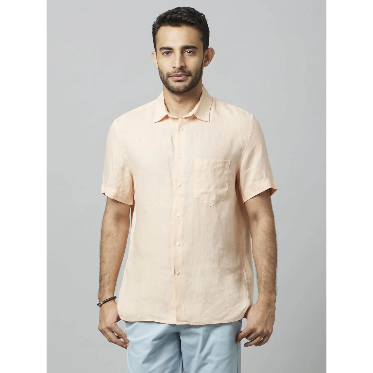 Peach Solid Linen Shirt