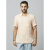 Celio* Solid Regular Fit Linen Peach Shirt