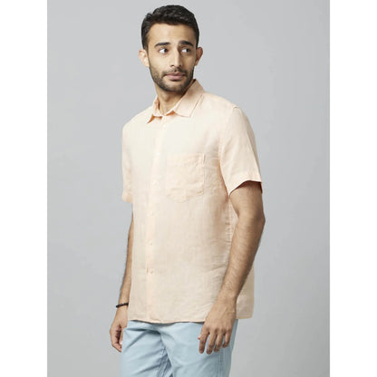 Peach Solid Linen Shirt